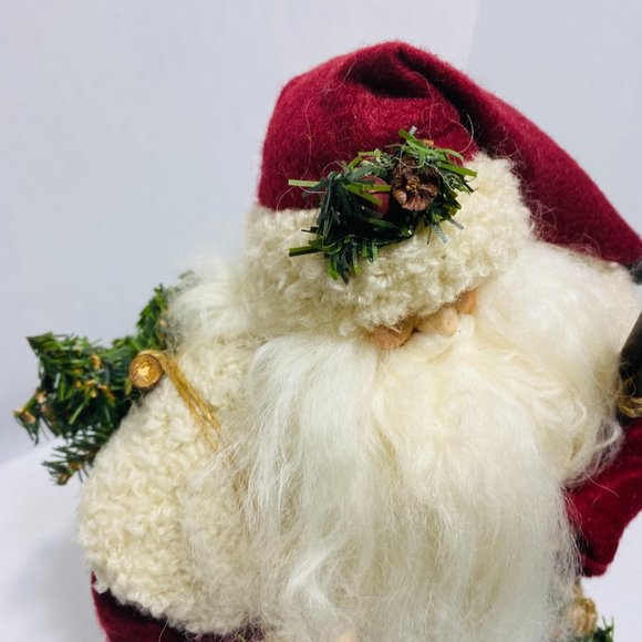 Old World Santa Christmas Tree Birdhouse Red Green Fur Trim Santa Wood Base 17" - Picture 6 of 16